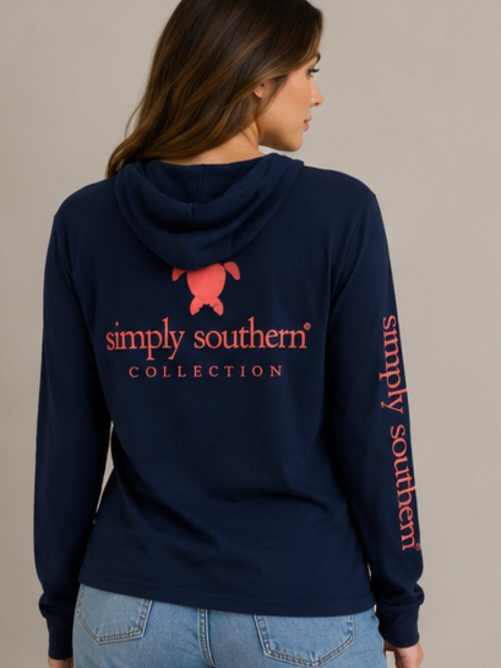 Pink and navy blue simply southern hooded Longsleeve large
